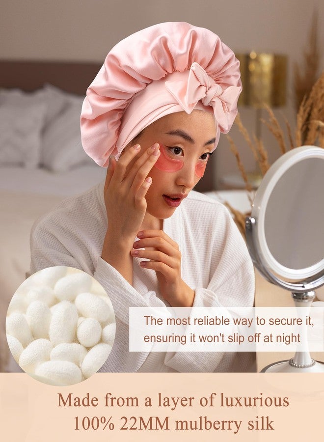 سي اتش ال اي انس اس قبعة نوم حريرية مصنوعة من شعر التوت بنسبة 100% للنساء، غطاء للشعر مع شريط مطاطي (وردي) - Image 4